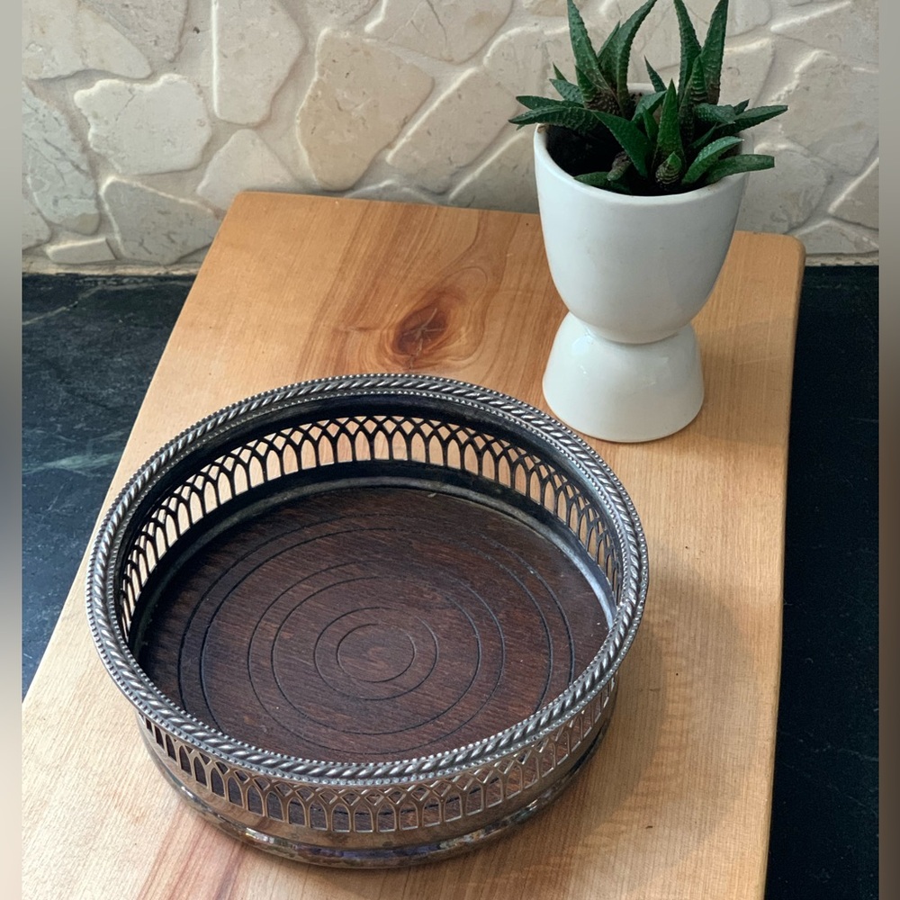CAVALIER | Vintage Silver Plate Wood Lined Coaster